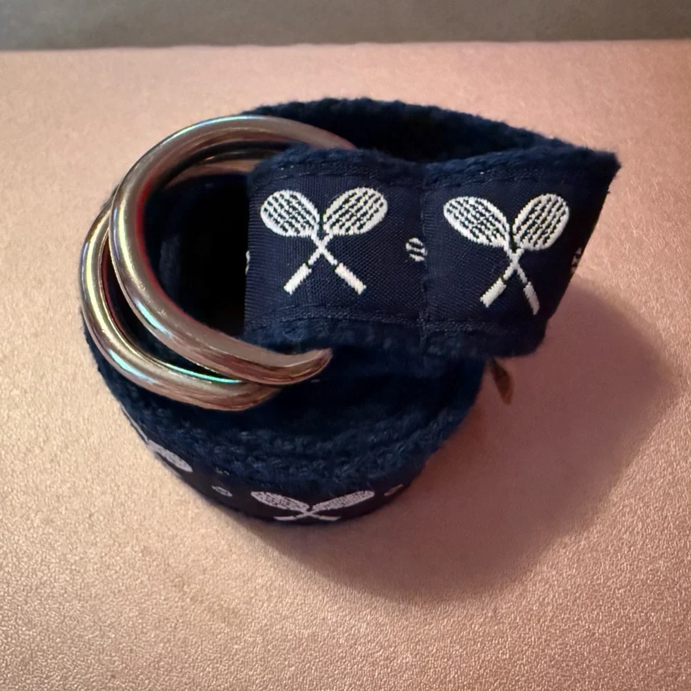 A. Tierney- Kids Ribbon D-ring Belt with Tennis 🎾 Motif (24 1/4”), Navy, Size S